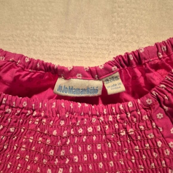 Jojo Maman Bébé girls 18-24 smocked top with elephant & flowers pink & white Guc - Picture 4 of 6